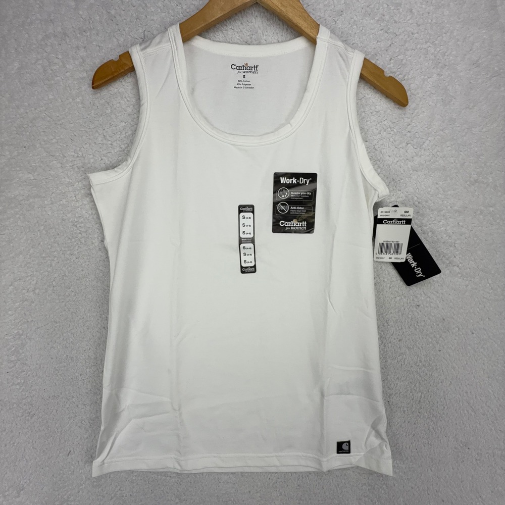 Carhartt Work-Dry Womens White Tank Top Size Small WK210WHT Regular Fit NWT